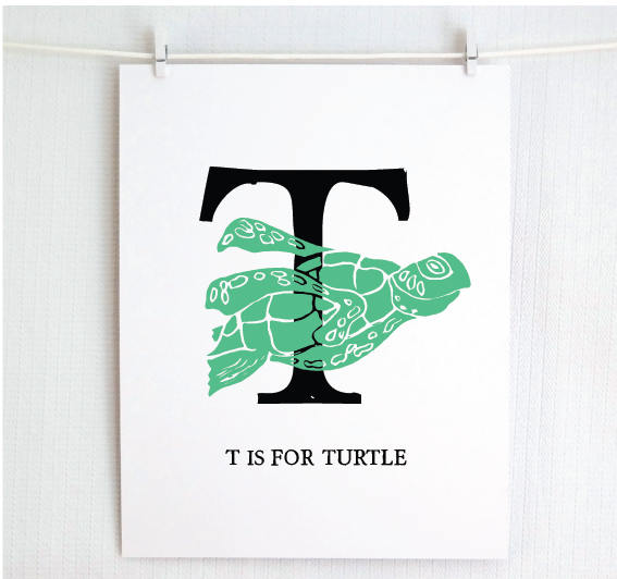 T is for Turtle Illustrated Print