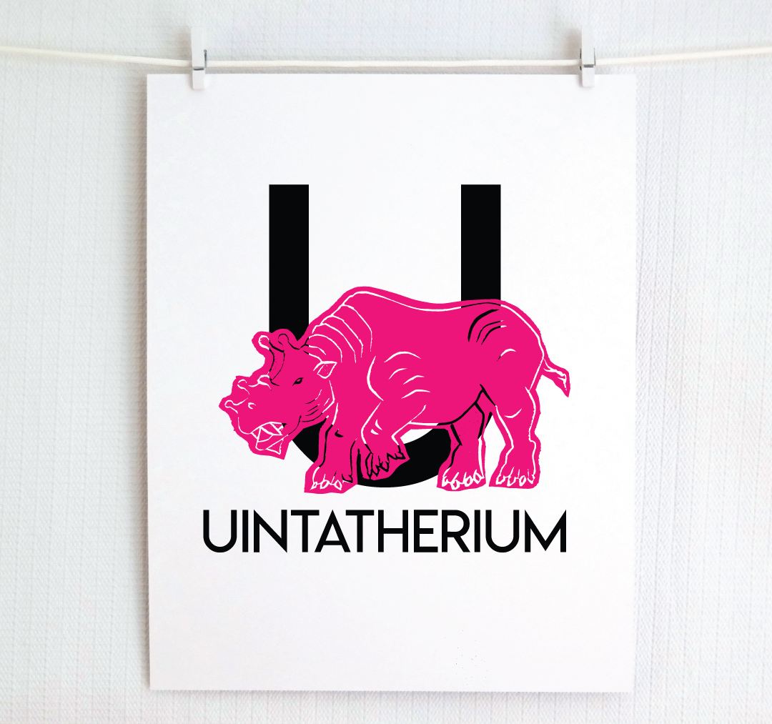 U is for Unitatherium Illustrated Print