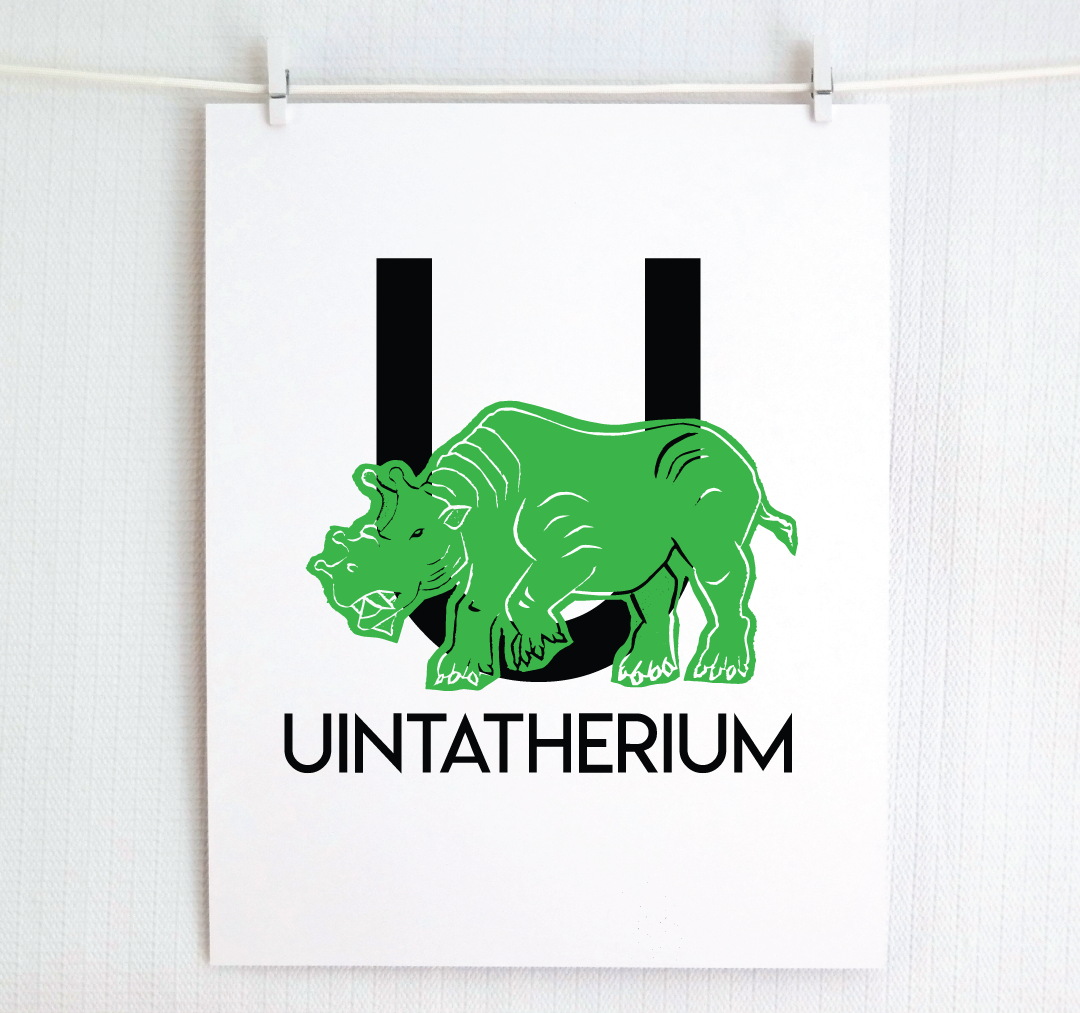 U is for Unitatherium Illustrated Print