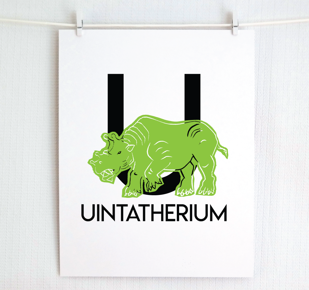 U is for Unitatherium Illustrated Print