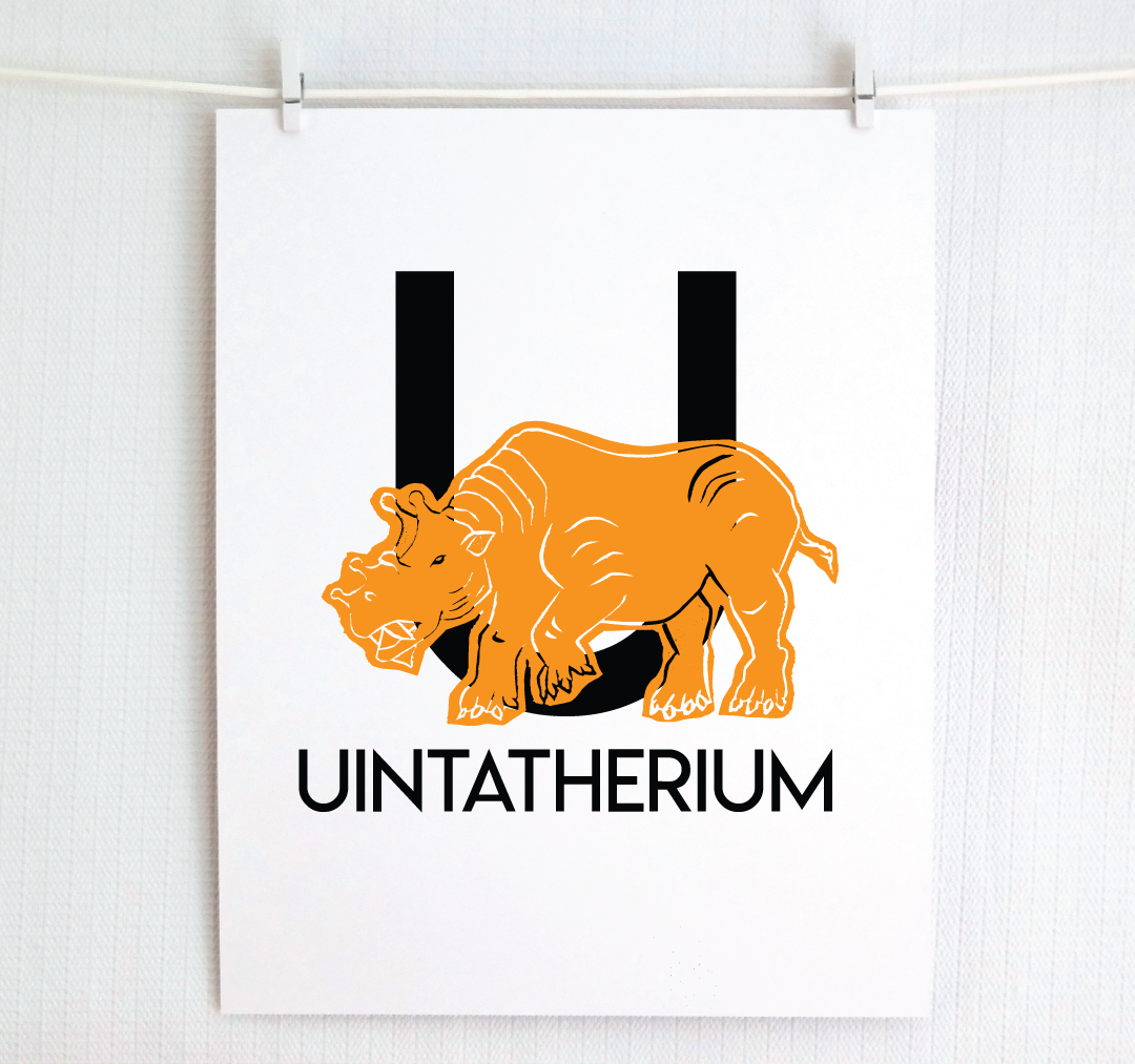 U is for Unitatherium Illustrated Print