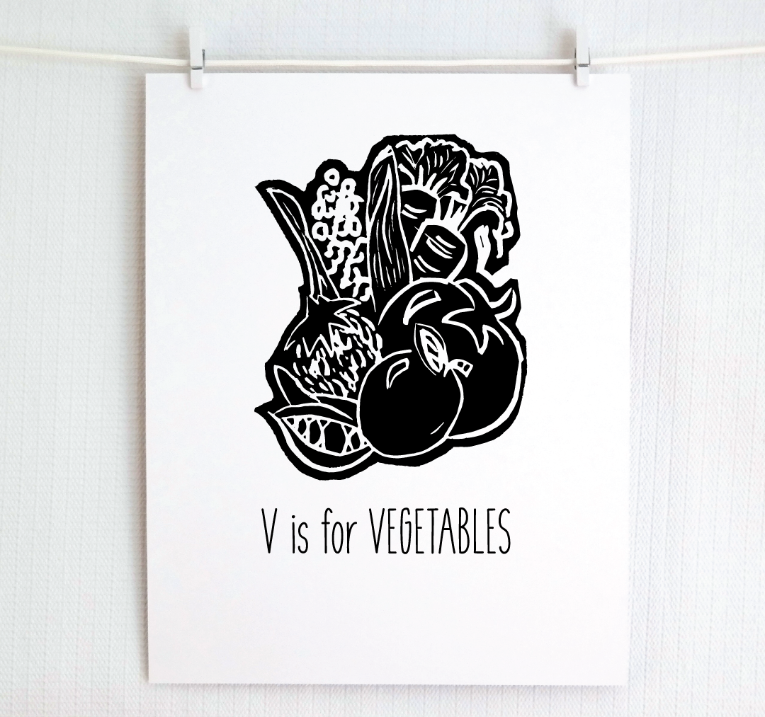 V is for Vegetables: Farm Alphabet Letter Print