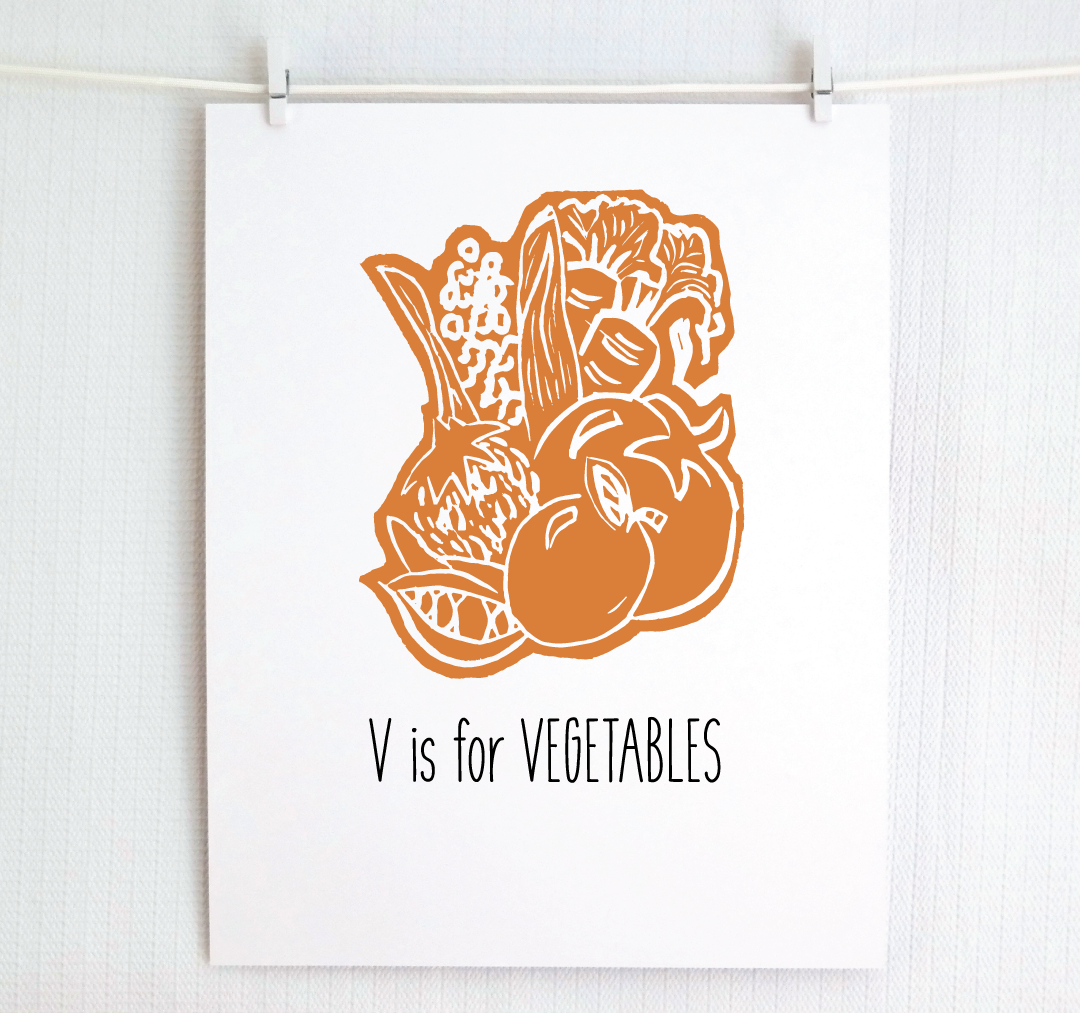V is for Vegetables: Farm Alphabet Letter Print