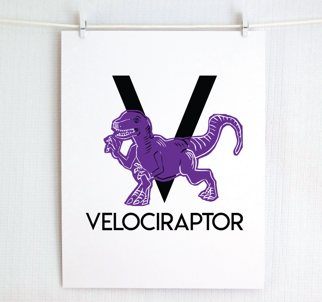 V is for Velociraptor Illustrated Print
