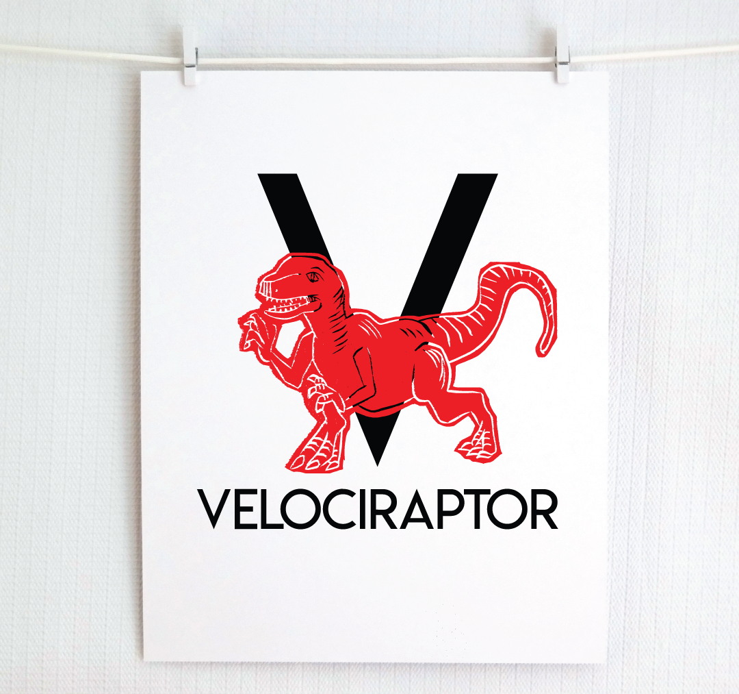 V is for Velociraptor Illustrated Print