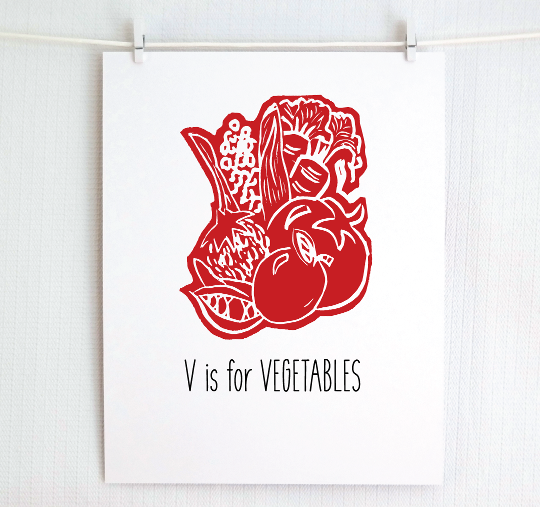 V is for Vegetables: Farm Alphabet Letter Print