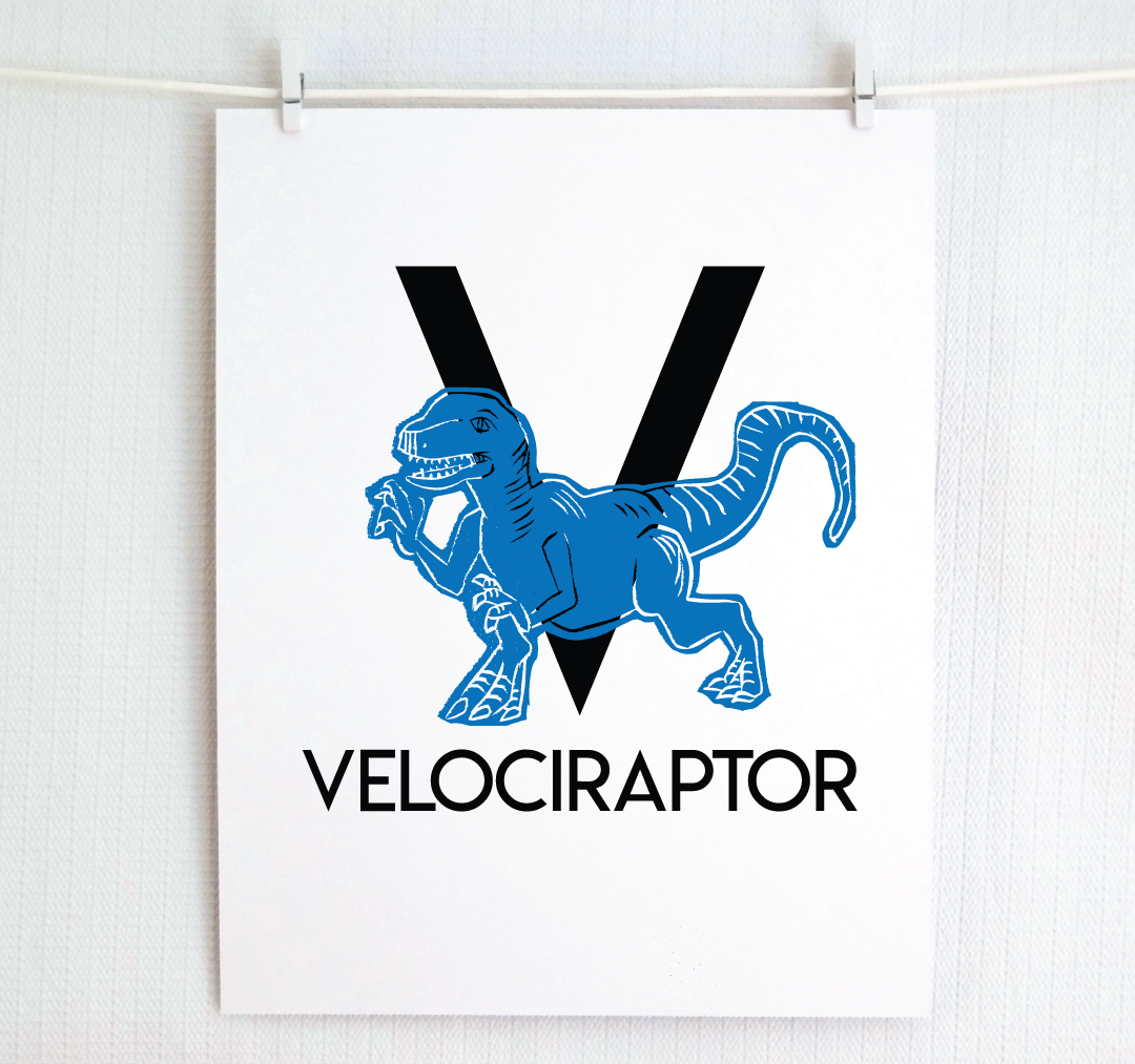 V is for Velociraptor Illustrated Print
