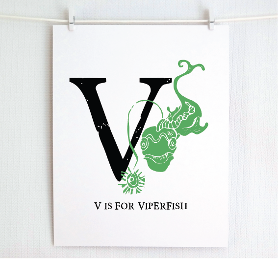 V is for Viperfish Illustrated Print