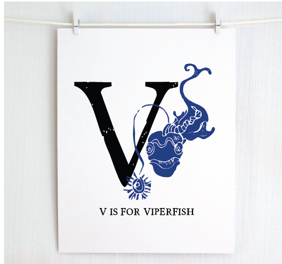 V is for Viperfish Illustrated Print