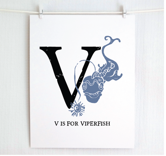 V is for Viperfish Illustrated Print