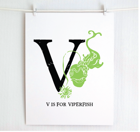 V is for Viperfish Illustrated Print