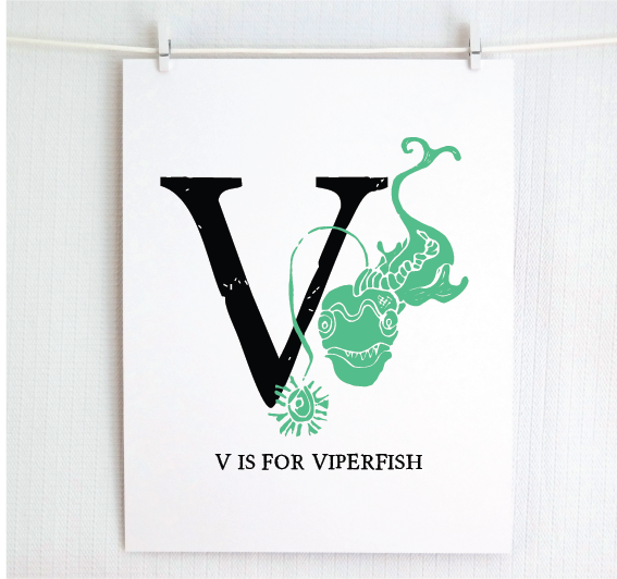 V is for Viperfish Illustrated Print