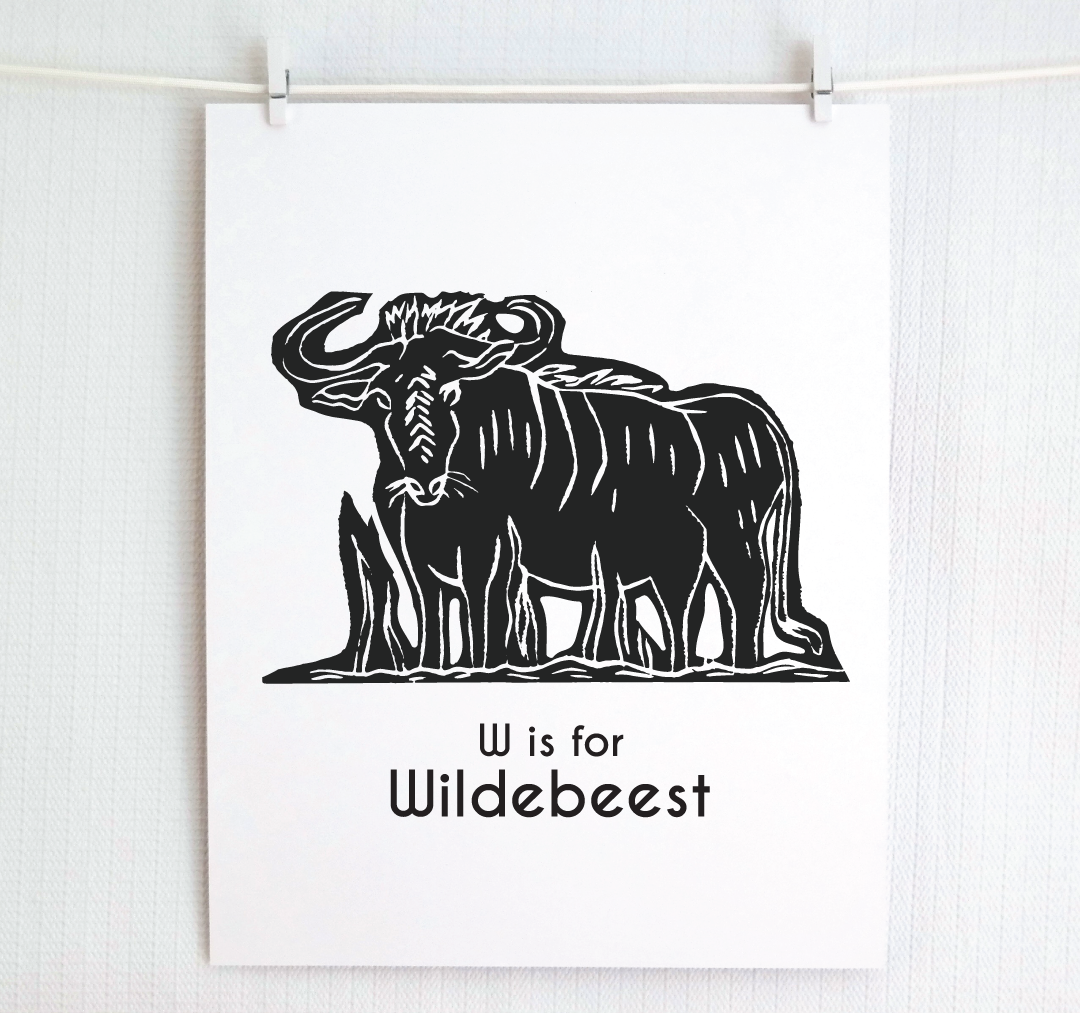 W is for Wildebeest: Captivating Creatures Alphabet Letter Print