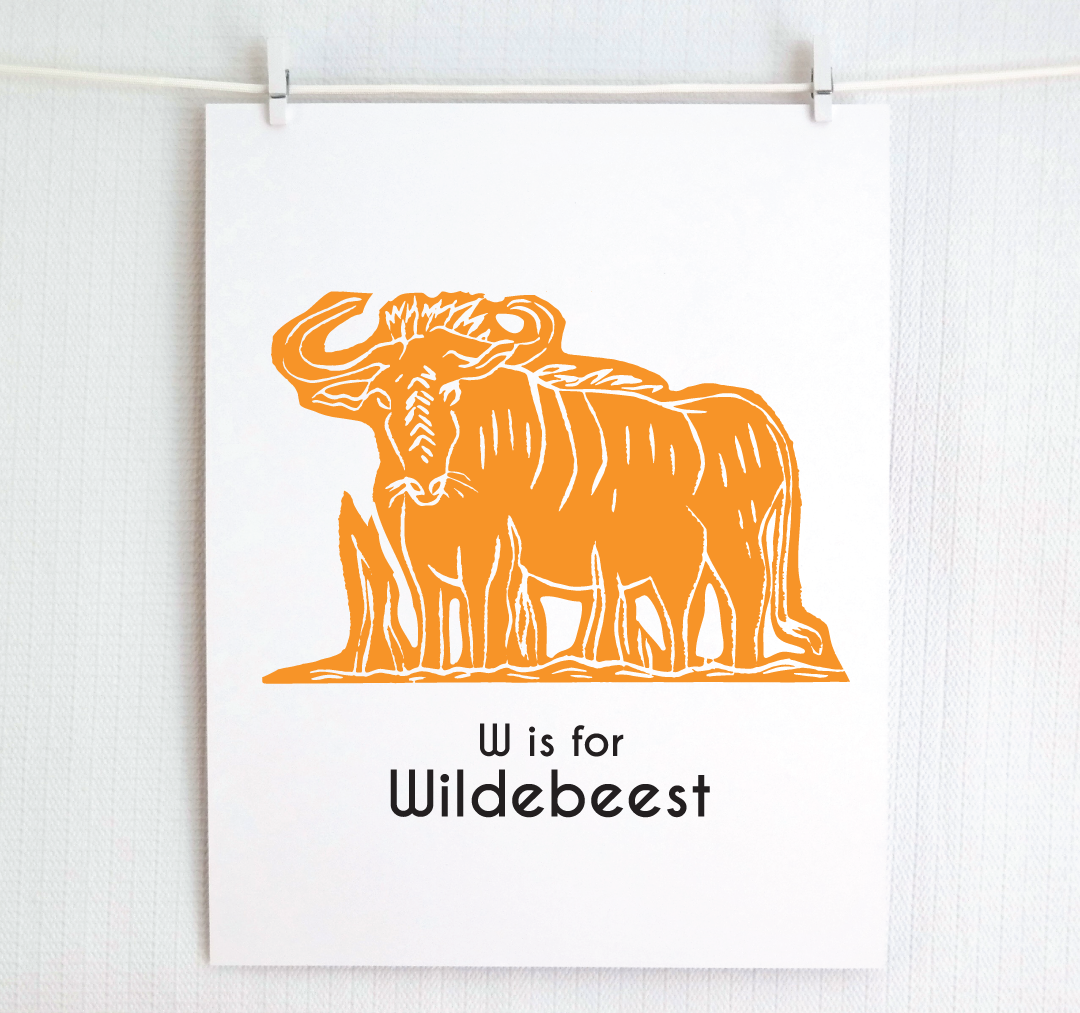 W is for Wildebeest: Captivating Creatures Alphabet Letter Print