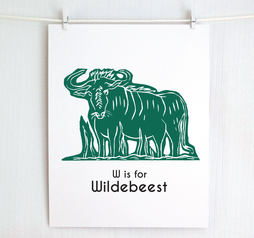 W is for Wildebeest: Captivating Creatures Alphabet Letter Print