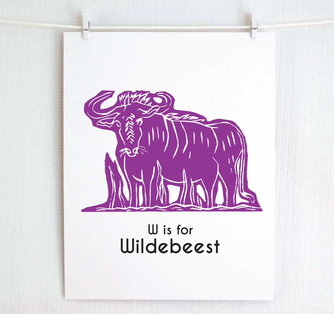 W is for Wildebeest: Captivating Creatures Alphabet Letter Print