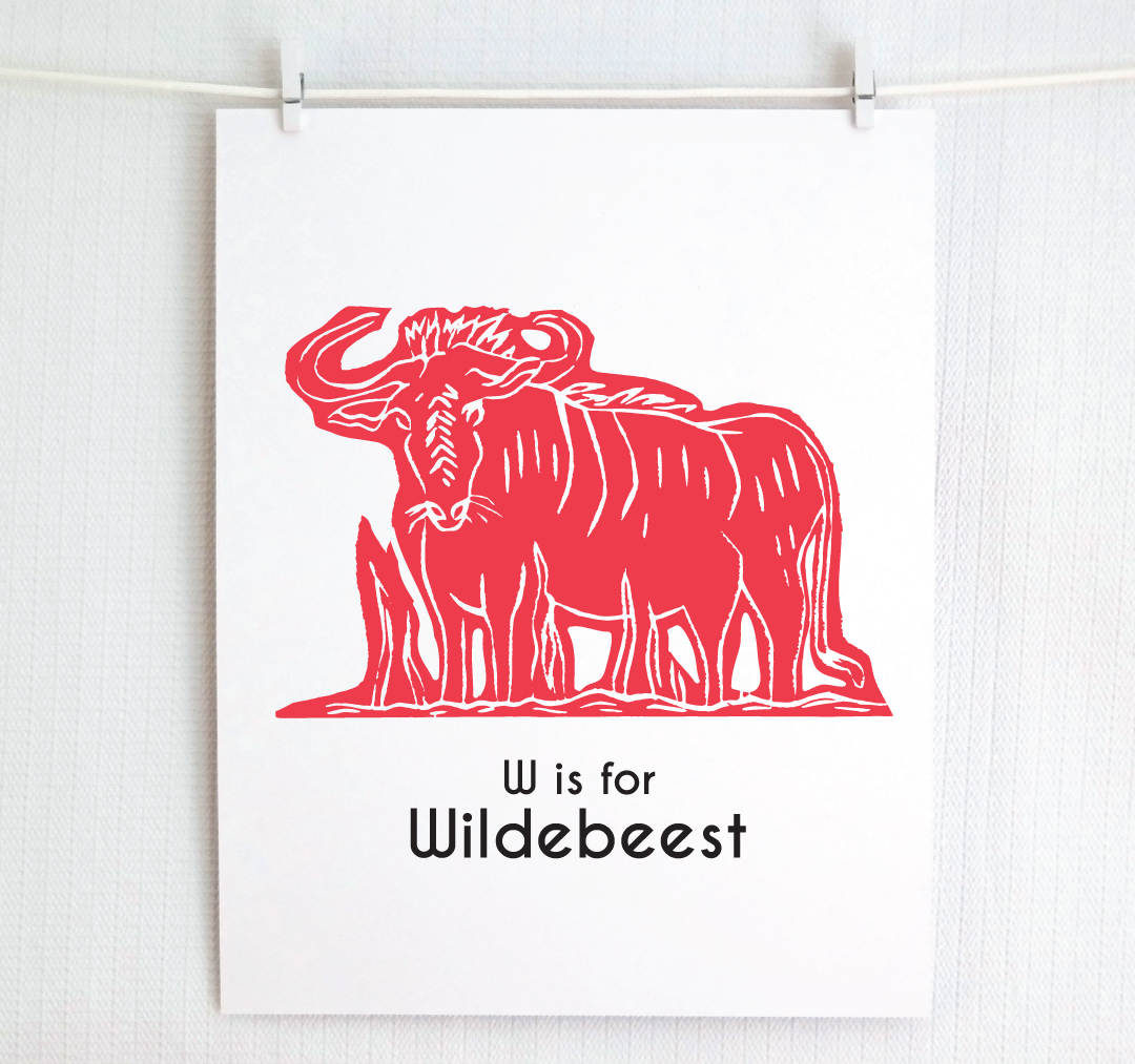 W is for Wildebeest: Captivating Creatures Alphabet Letter Print