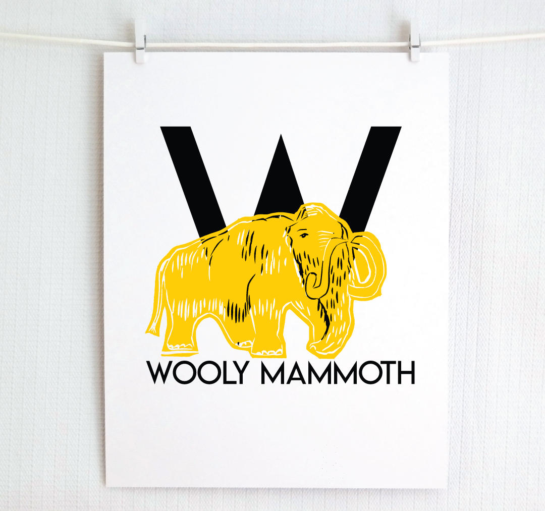 W is for Wooly Mammoth Illustrated Print