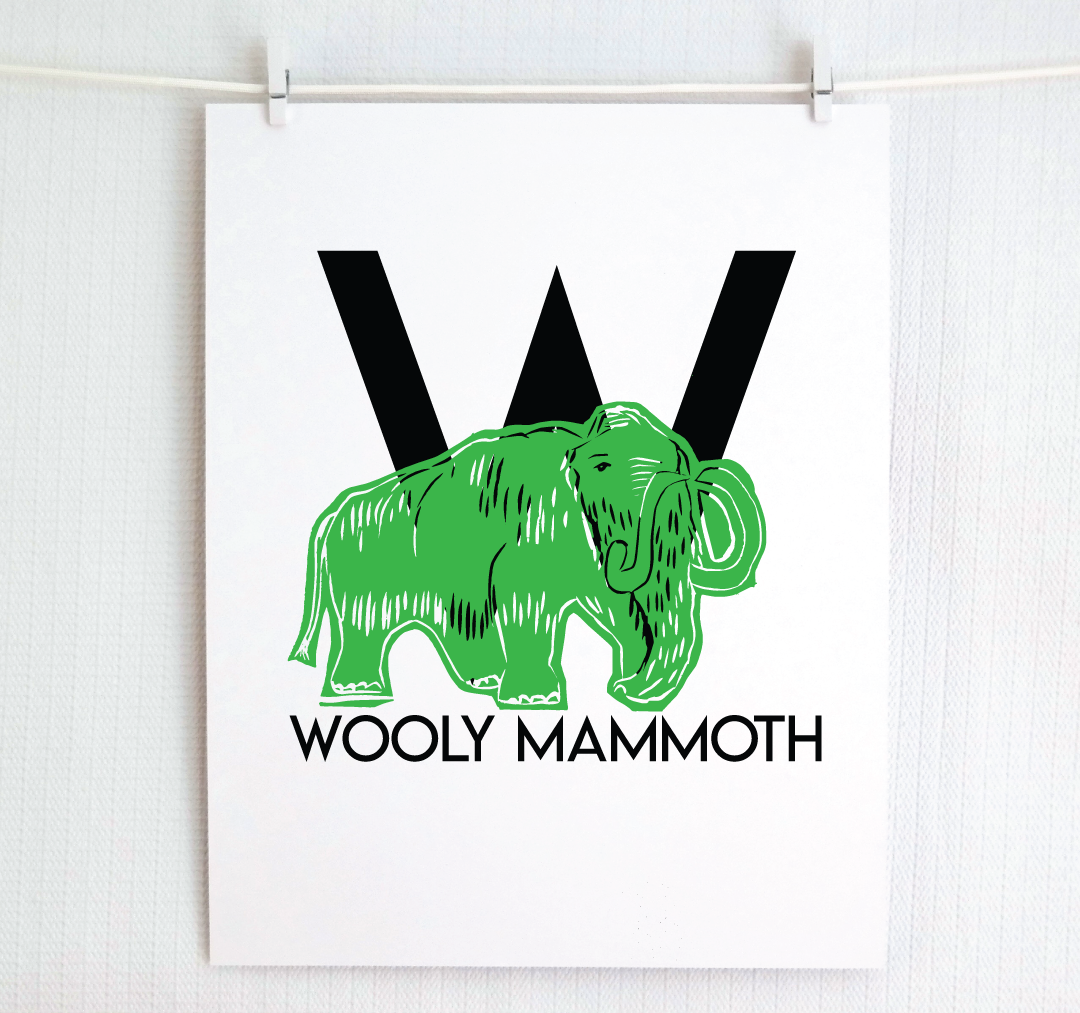 W is for Wooly Mammoth Illustrated Print