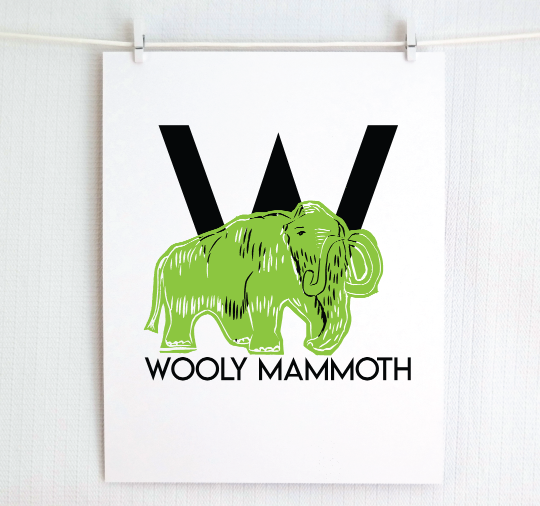 W is for Wooly Mammoth Illustrated Print
