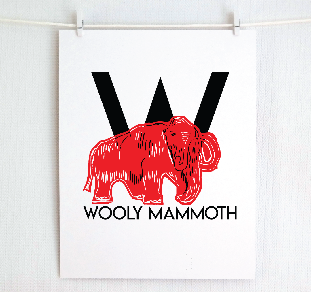 W is for Wooly Mammoth Illustrated Print
