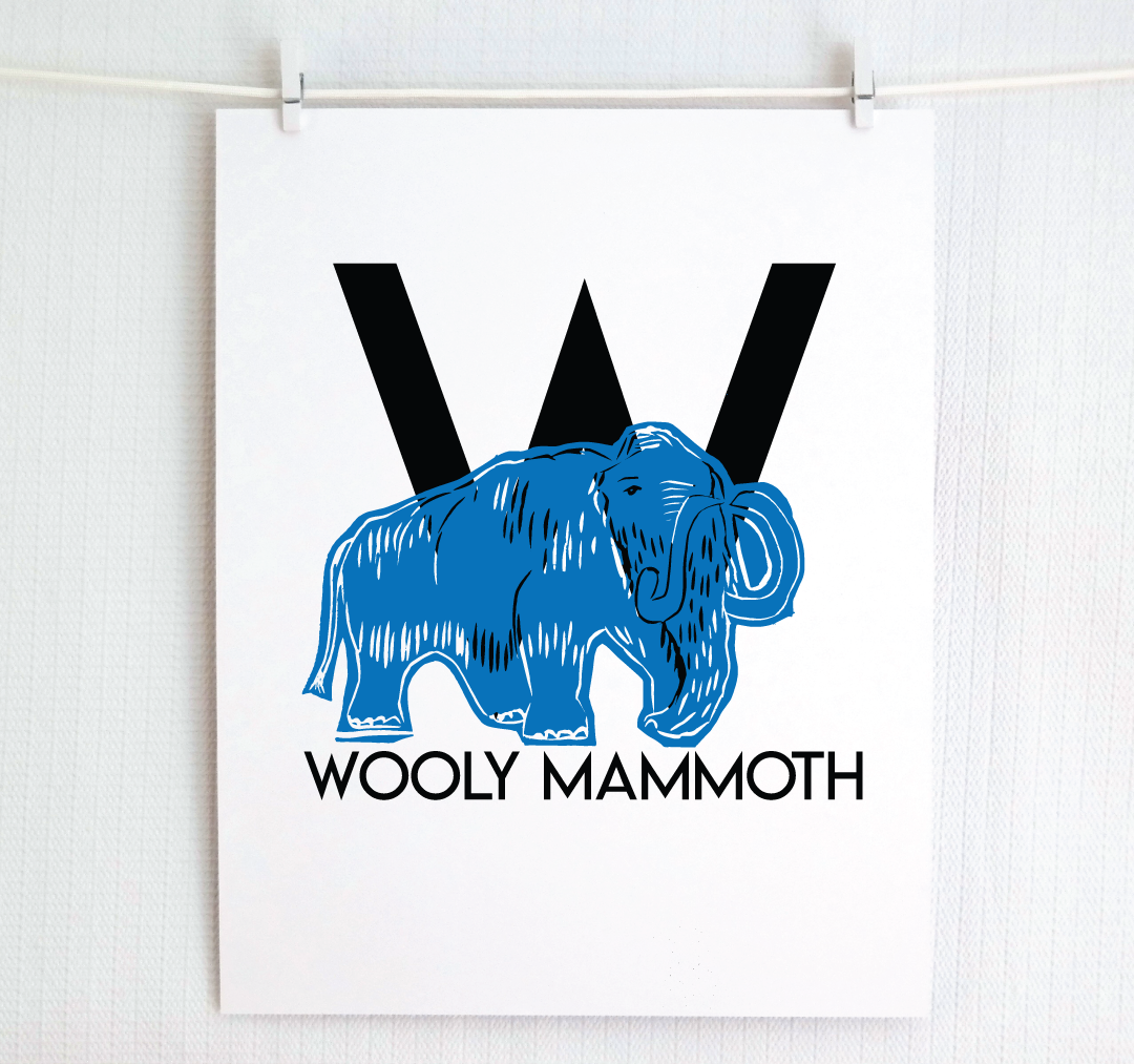 W is for Wooly Mammoth Illustrated Print