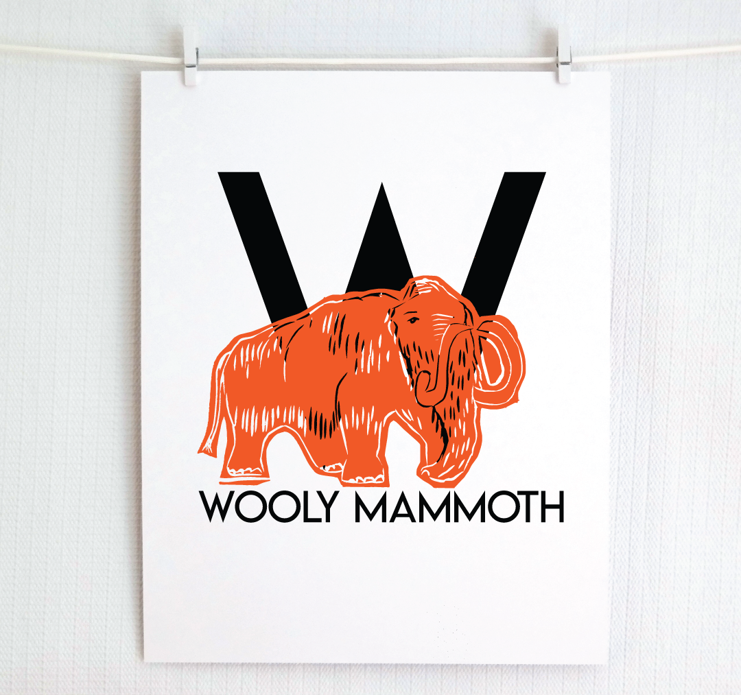 W is for Wooly Mammoth Illustrated Print