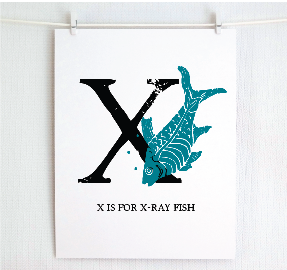 X is for X-Ray Fish Illustrated Print