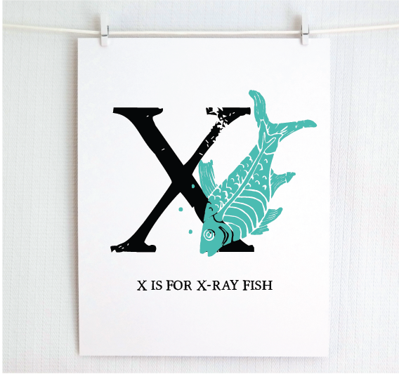 X is for X-Ray Fish Illustrated Print