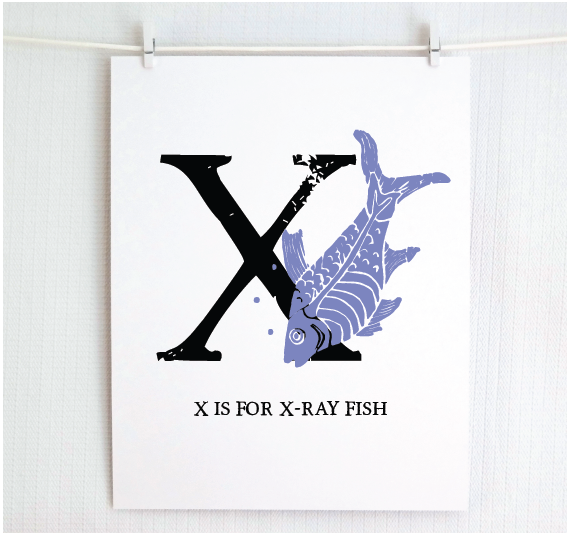 X is for X-Ray Fish Illustrated Print