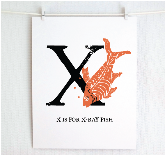 X is for X-Ray Fish Illustrated Print