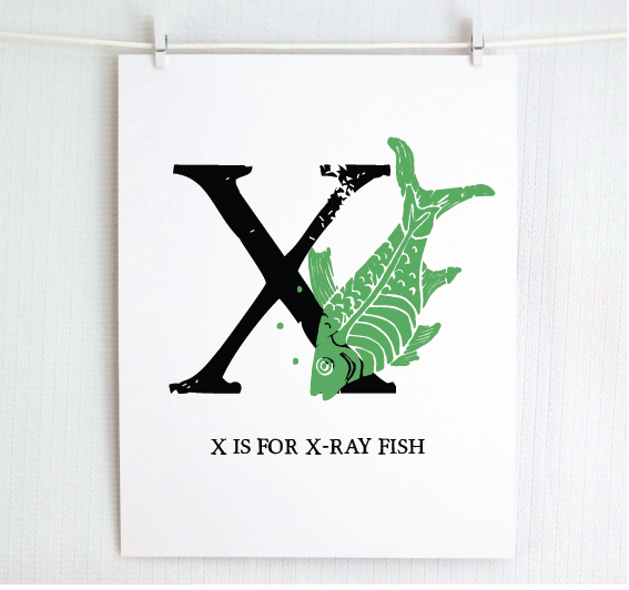 X is for X-Ray Fish Illustrated Print