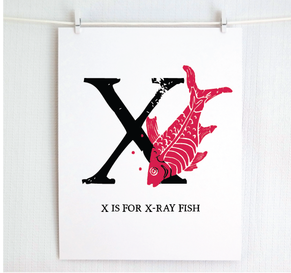 X is for X-Ray Fish Illustrated Print