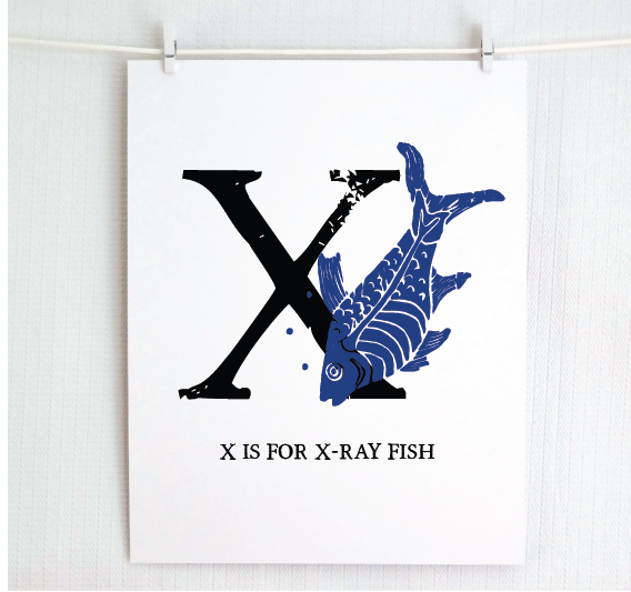 X is for X-Ray Fish Illustrated Print