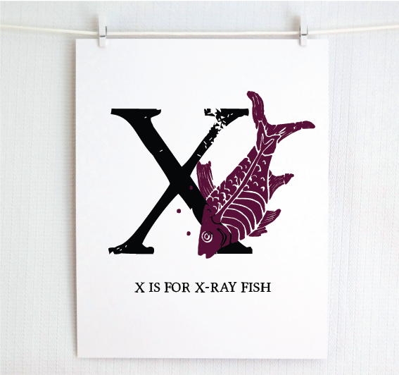 X is for X-Ray Fish Illustrated Print