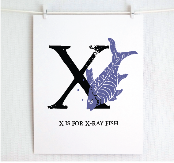 X is for X-Ray Fish Illustrated Print