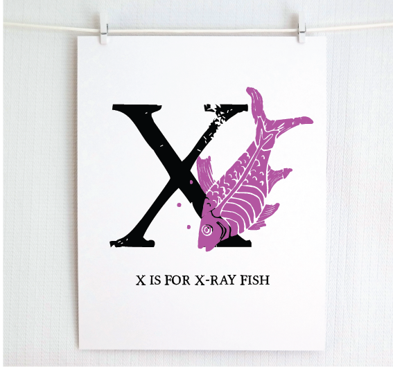 X is for X-Ray Fish Illustrated Print