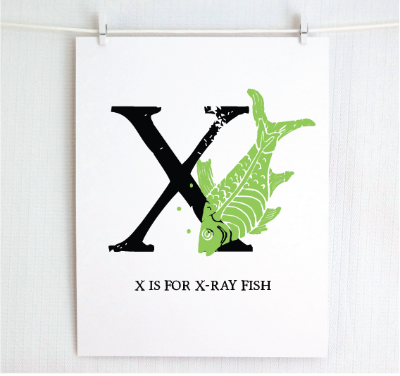 X is for X-Ray Fish Illustrated Print