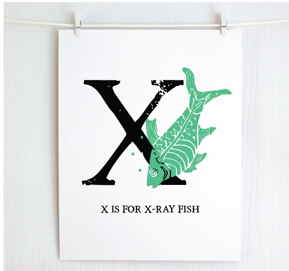 X is for X-Ray Fish Illustrated Print