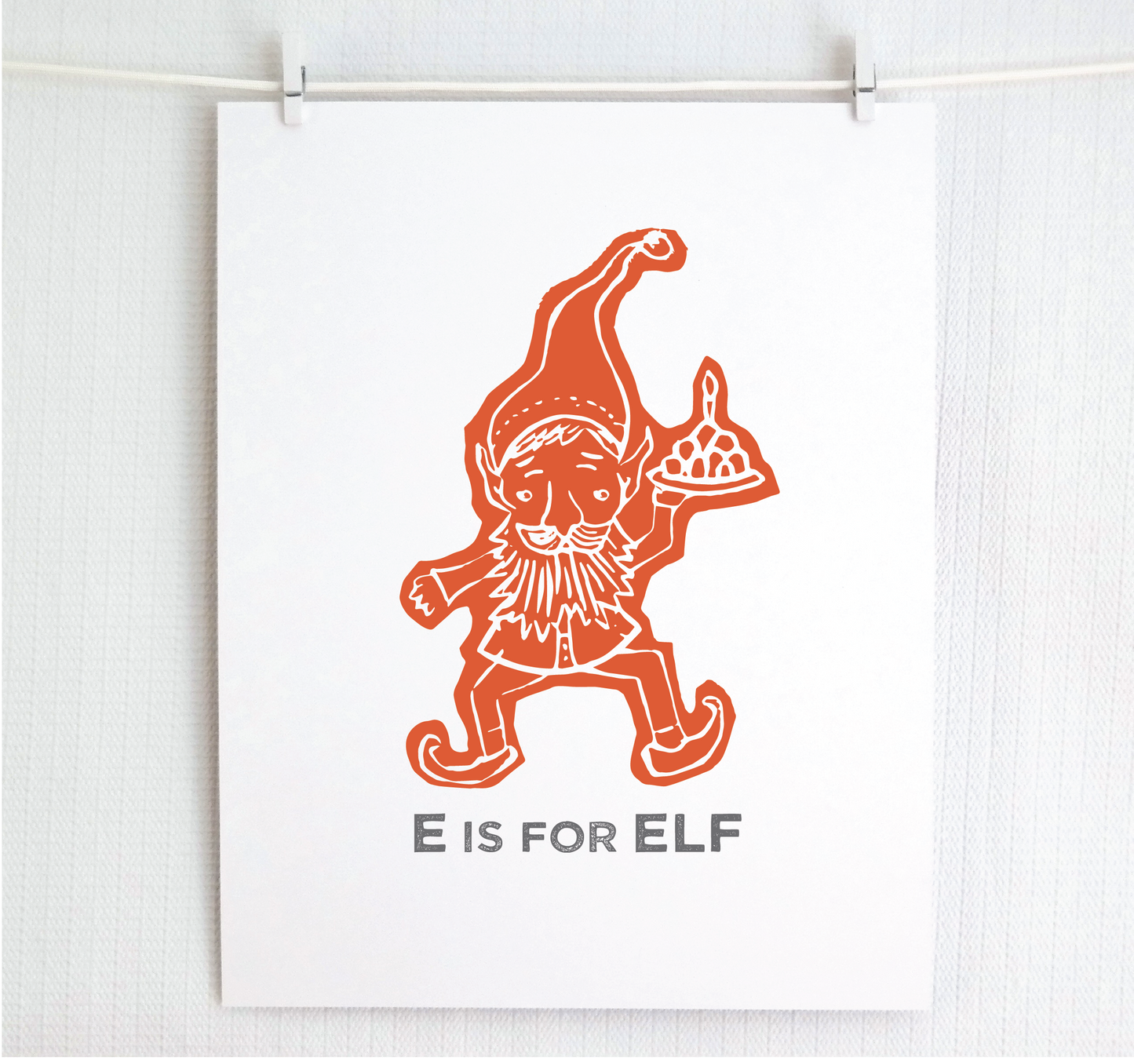 E is for Elf Illustrated Print
