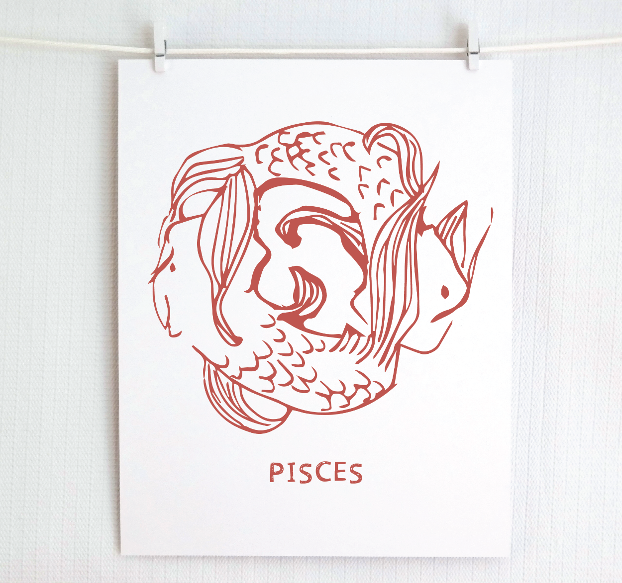 Framed Pisces zodiac art in blush color