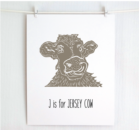 J is for Jersey Cow Illustrated Print