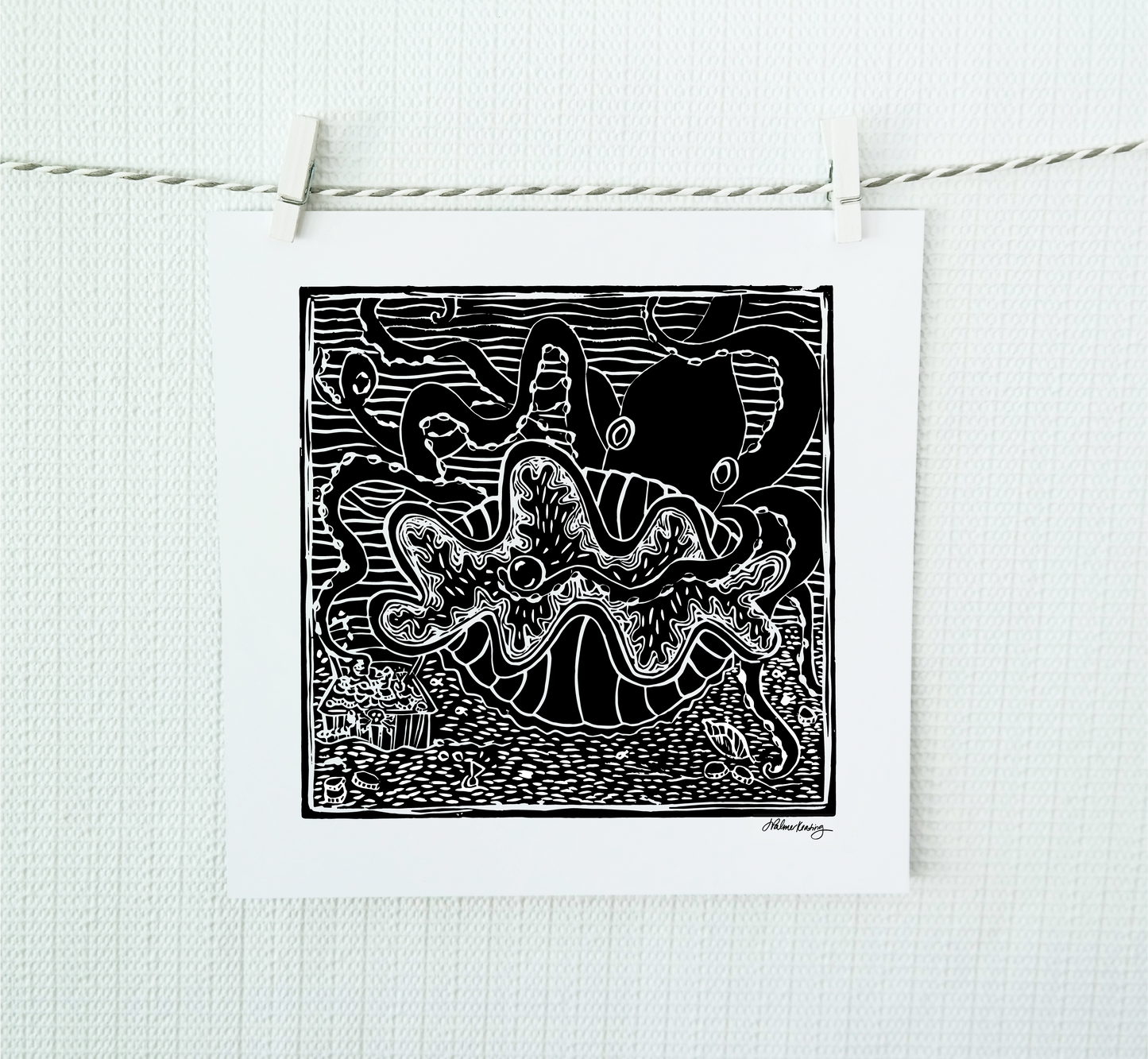 Octopuses Garden (Digital print of original lino block print)