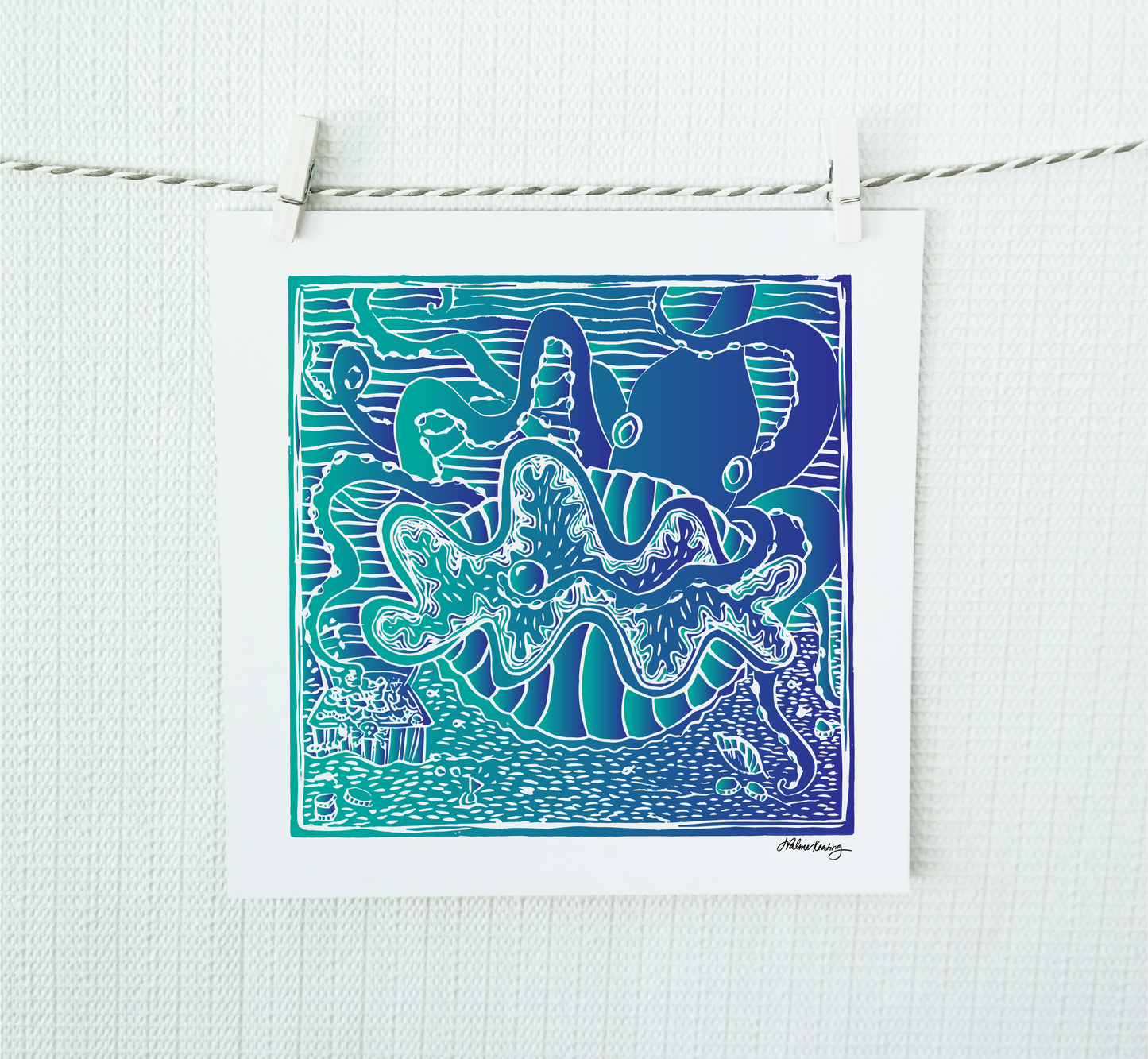 Octopuses Garden (Digital print of original lino block print)