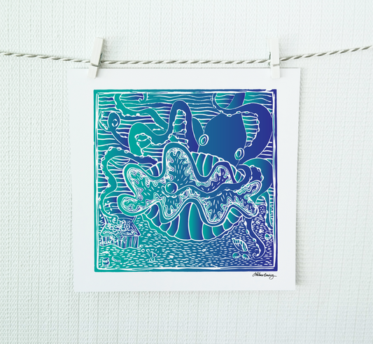 Octopuses Garden (Digital print of original lino block print)