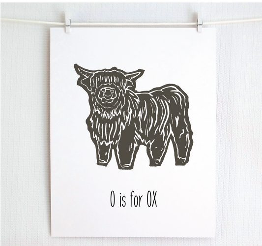 O is for Ox Illustrated Print