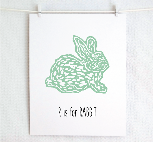 R is for Rabbit Illustrated Print