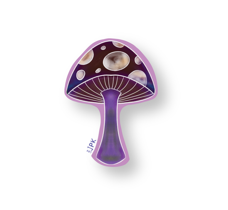 Happy Mushroom vinyl sticker (large purple)