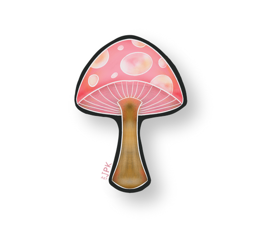 Happy Mushroom vinyl sticker (pink)