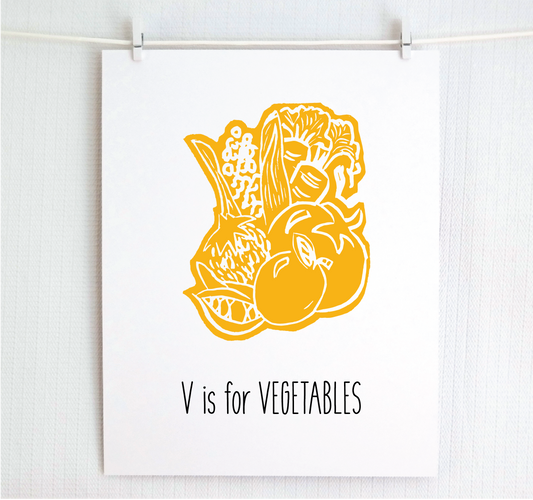 V is for Vegetables Illustrated Print